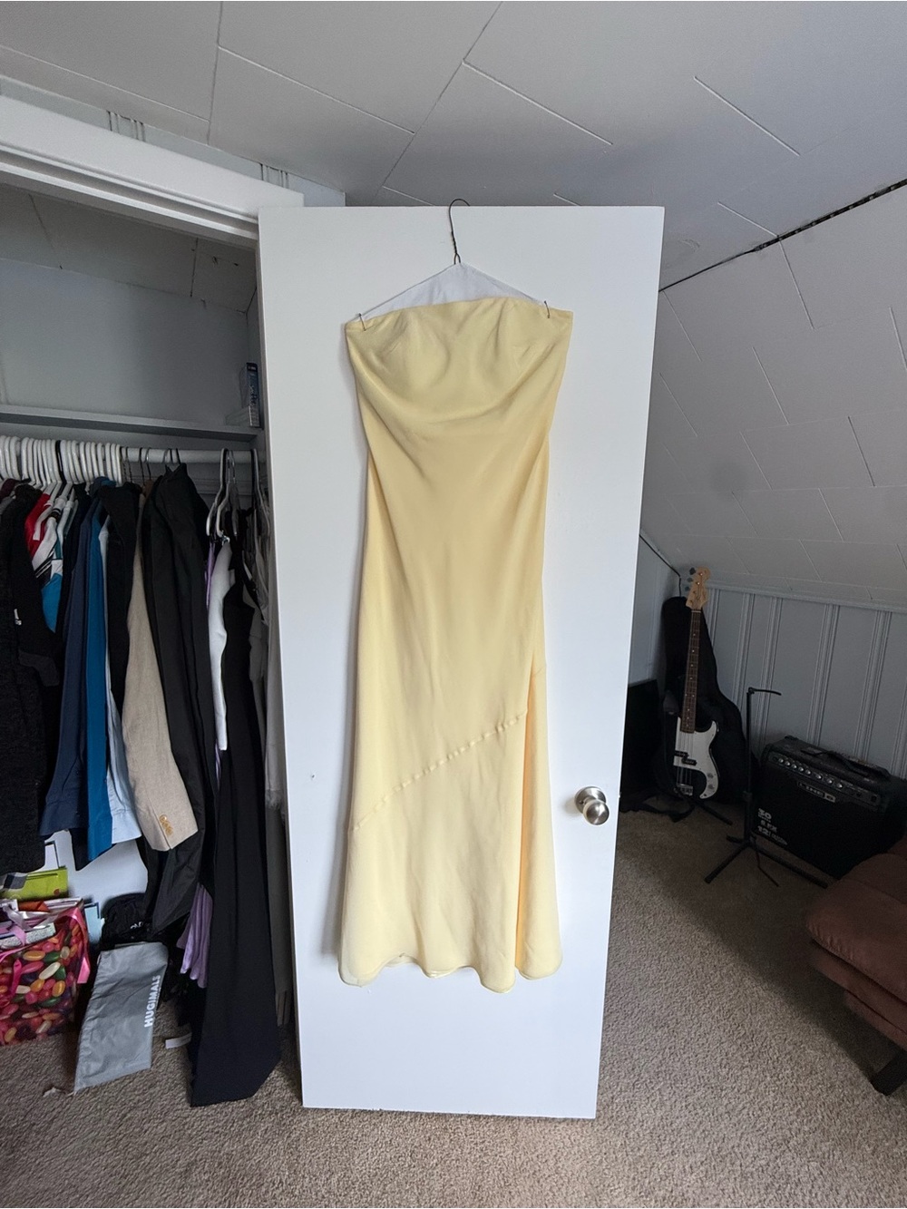 Revelry Leo Chiffon Dress Strapless pale yellow Evening Gown - Picture 5 of 6